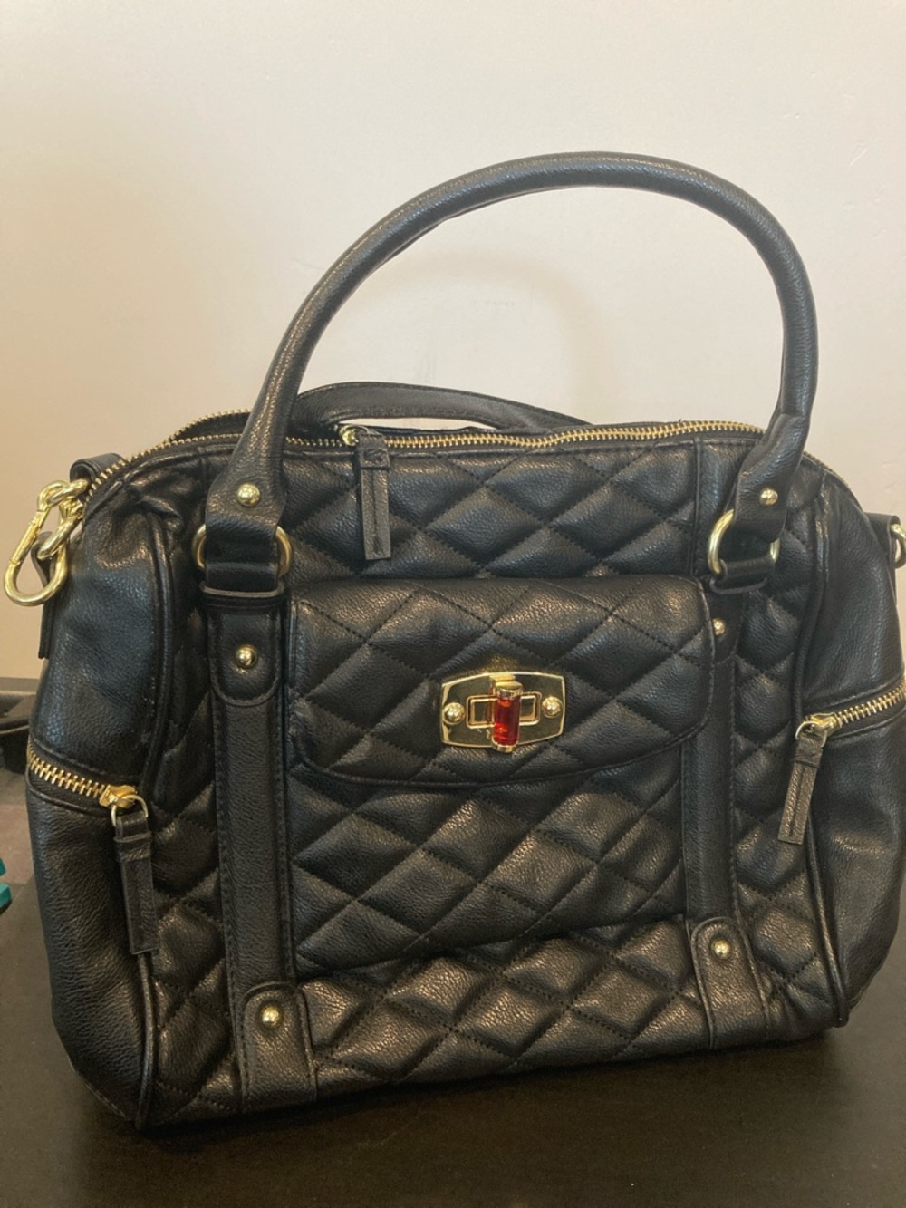 Merona Black Quilted Purse Satchel with Gold Hardware (from Target)